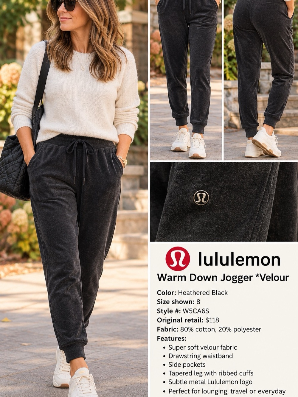 lululemon Warm Down Jogger *Velour Pants in Black Size 8
